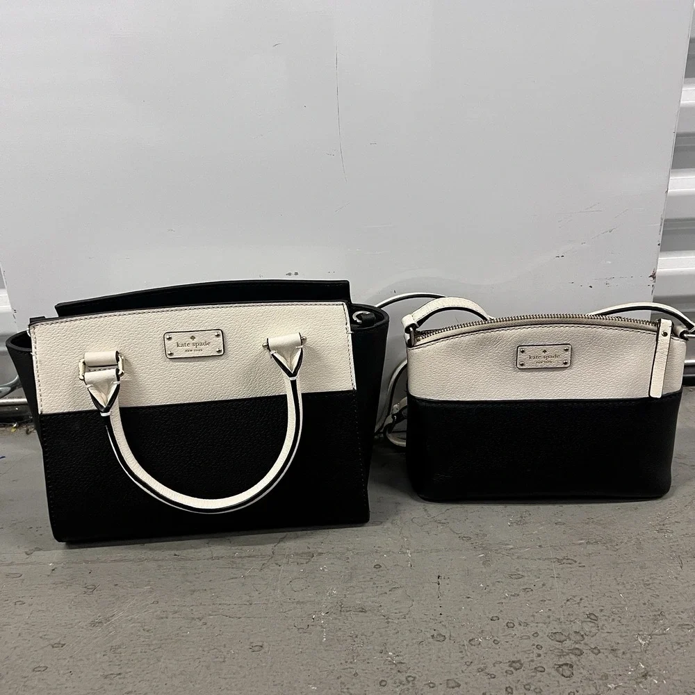 Kate Spade New York Grove Street Caley Leather Satchel Tote Bag Set‎ Black Cream